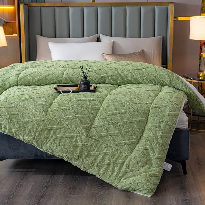 Couverture Sherpa de luxe en relief de diamants - Vert - 229 cm x 259 cm - image 8