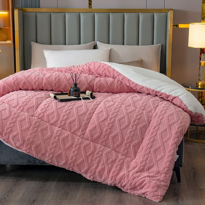 Couverture Sherpa de luxe en relief de diamants - Rose - 229 cm x 259 cm - image 1