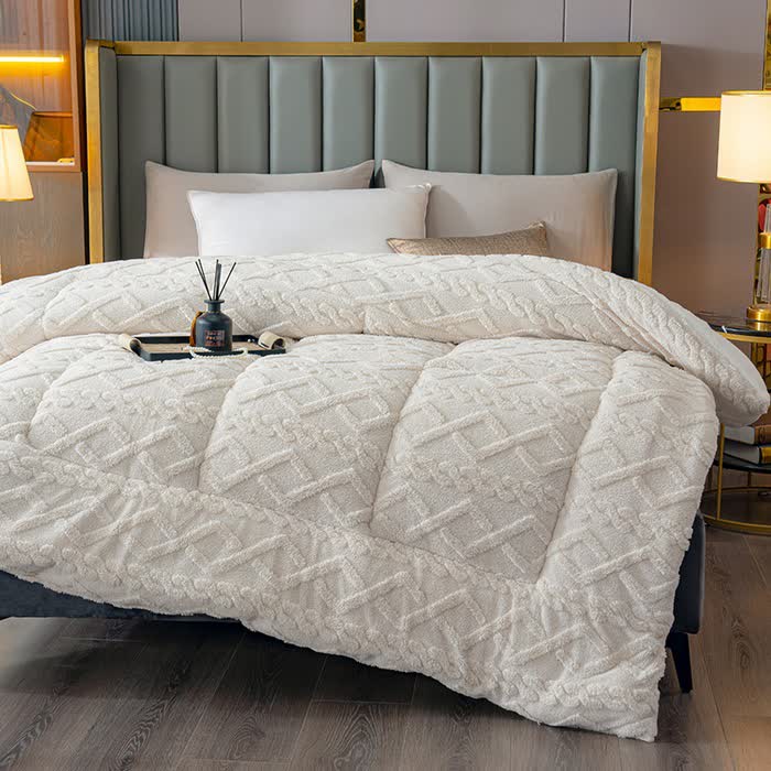Couverture Sherpa de luxe en relief de diamants - Beige - 229 cm x 259 cm - image 6