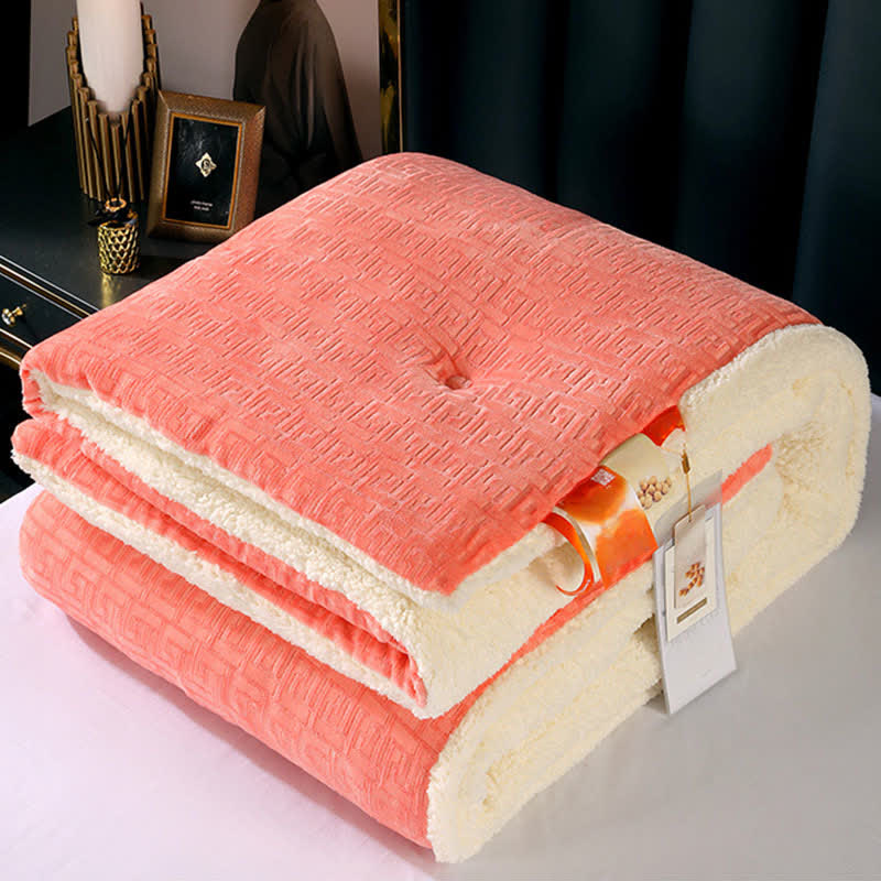 Couverture Sherpa avec gaufrage géométrique - Rose - 220cm x 240cm - image 16