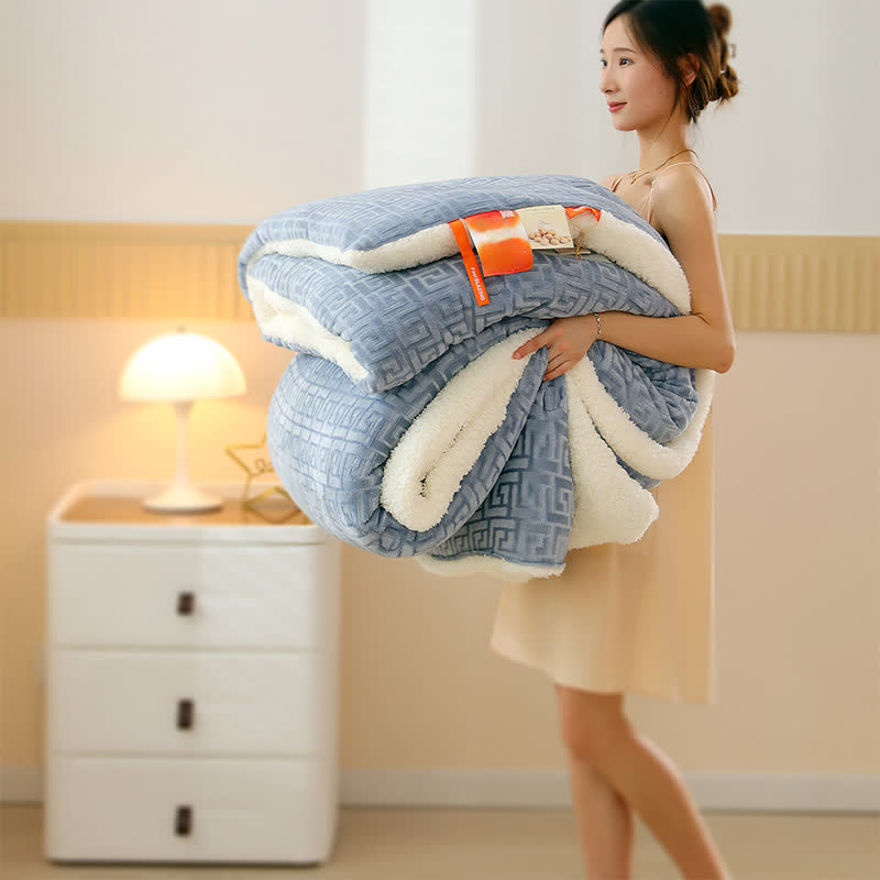 Couverture Sherpa avec gaufrage géométrique - gris foncé - 220cm x 240cm - image 1