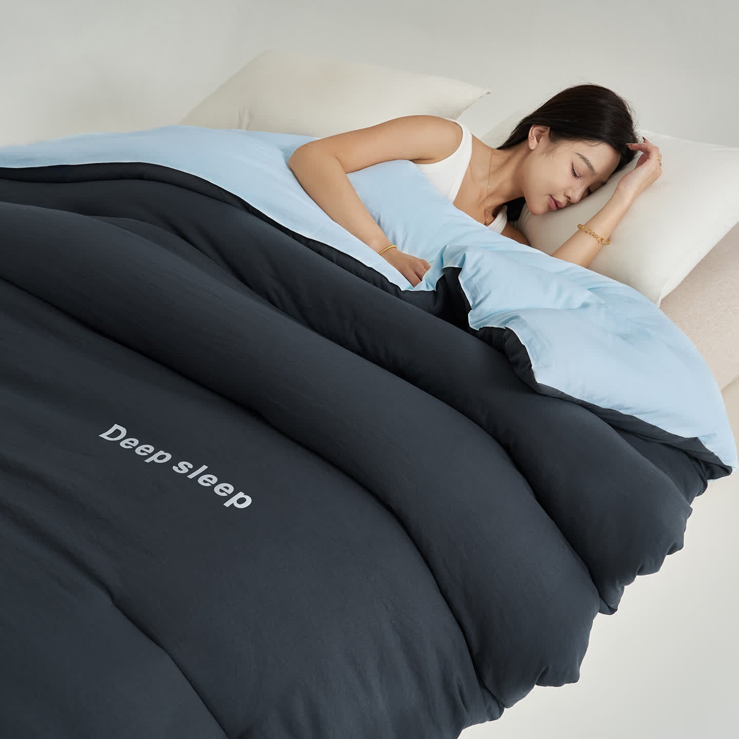 Couette avec imprimé lettres pour un sommeil profond - Gris foncé et bleu ciel - 220cm x 240cm - image 18