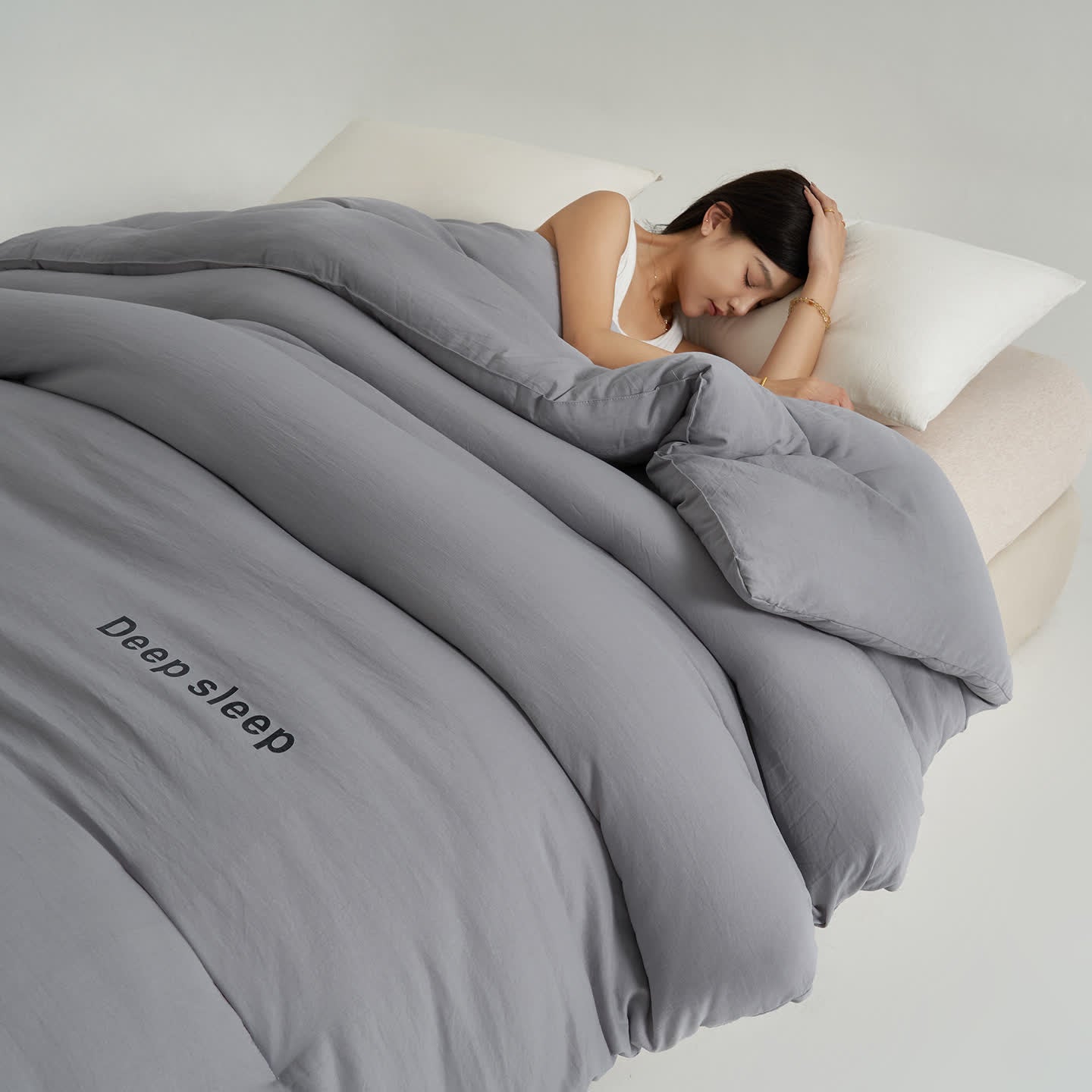 Couette avec imprimé lettres pour un sommeil profond - Gris clair - 220cm x 240cm - image 9