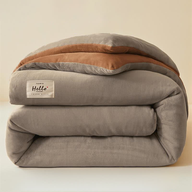 Couverture en peluche simple, unie et chaude - Gris et café - 200 cm x 230 cm - image 10