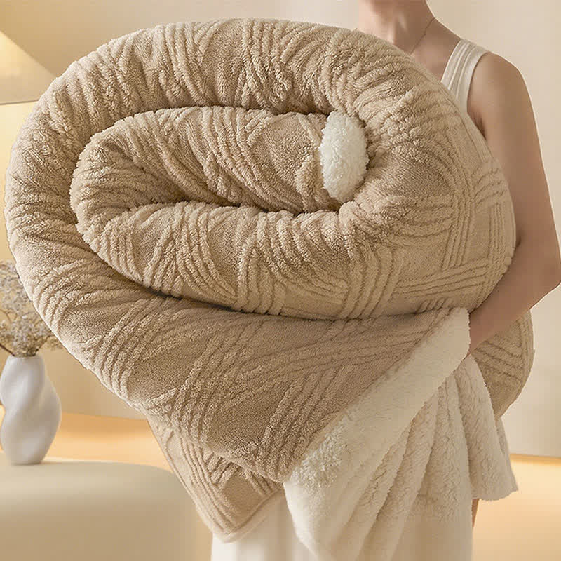 Couverture chaude avec structure en losanges rayés - Kaki - 2 taies d'oreiller - 48 cm x 74 cm - image 1