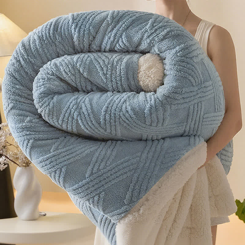 Couverture chaude avec structure en losanges rayés - Bleu - 2 taies d'oreiller - 48 cm x 74 cm - image 14