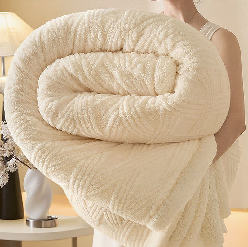 Couverture chaude avec structure en losanges rayés - Beige - 2 taies d'oreiller - 48 cm x 74 cm - image 11
