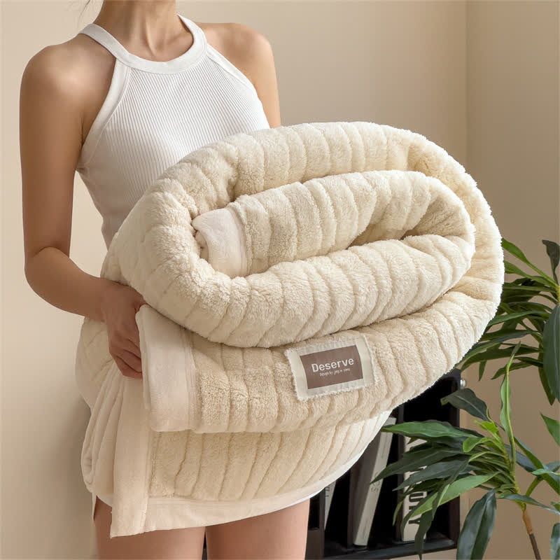 Couverture luxueuse et chaude à rayures texturées - Beige - 2 taies d'oreiller - 48 cm x 74 cm - image 14