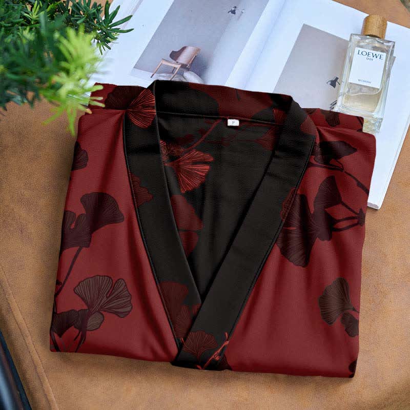 Grand kimono en coton à motifs de feuilles de ginkgo - image 12