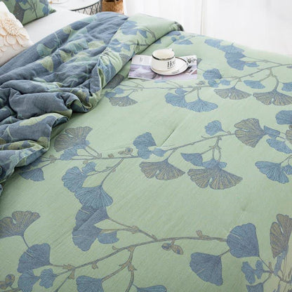 Linge de lit réversible en gaze de coton avec feuilles de ginkgo - image 5