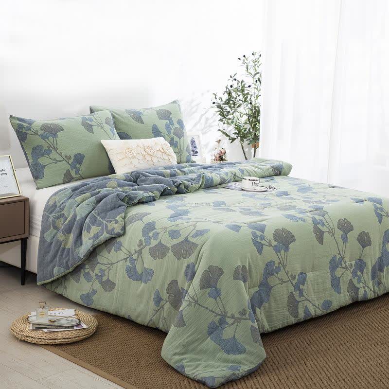 Linge de lit réversible en gaze de coton avec feuilles de ginkgo - image 1