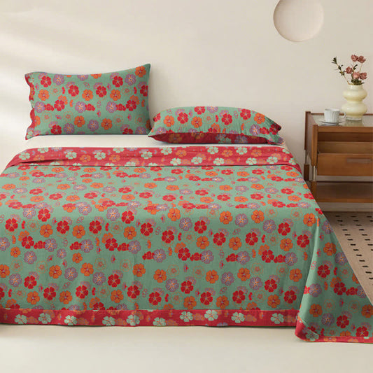 Couvre-lit en coton biologique « Fleur de prunier » - Vert - Couvre-lit avec 2 taies d'oreiller - 245 cm x 280 cm - image 0