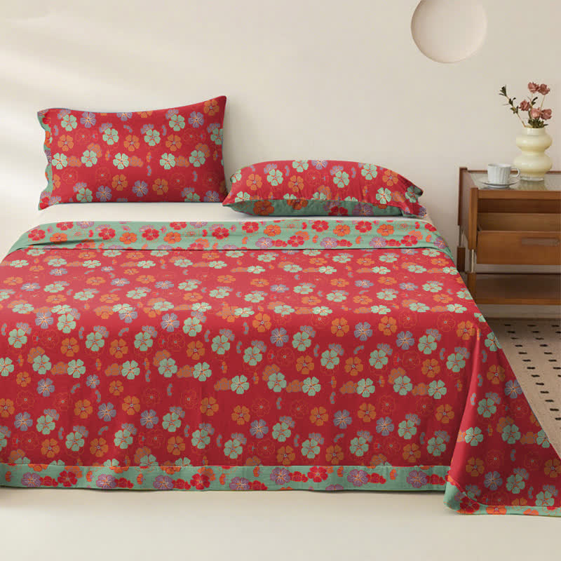 Couvre-lit en coton biologique « Fleur de prunier » - Rouge - Couvre-lit avec 2 taies d'oreiller - 245 cm x 280 cm - image 4