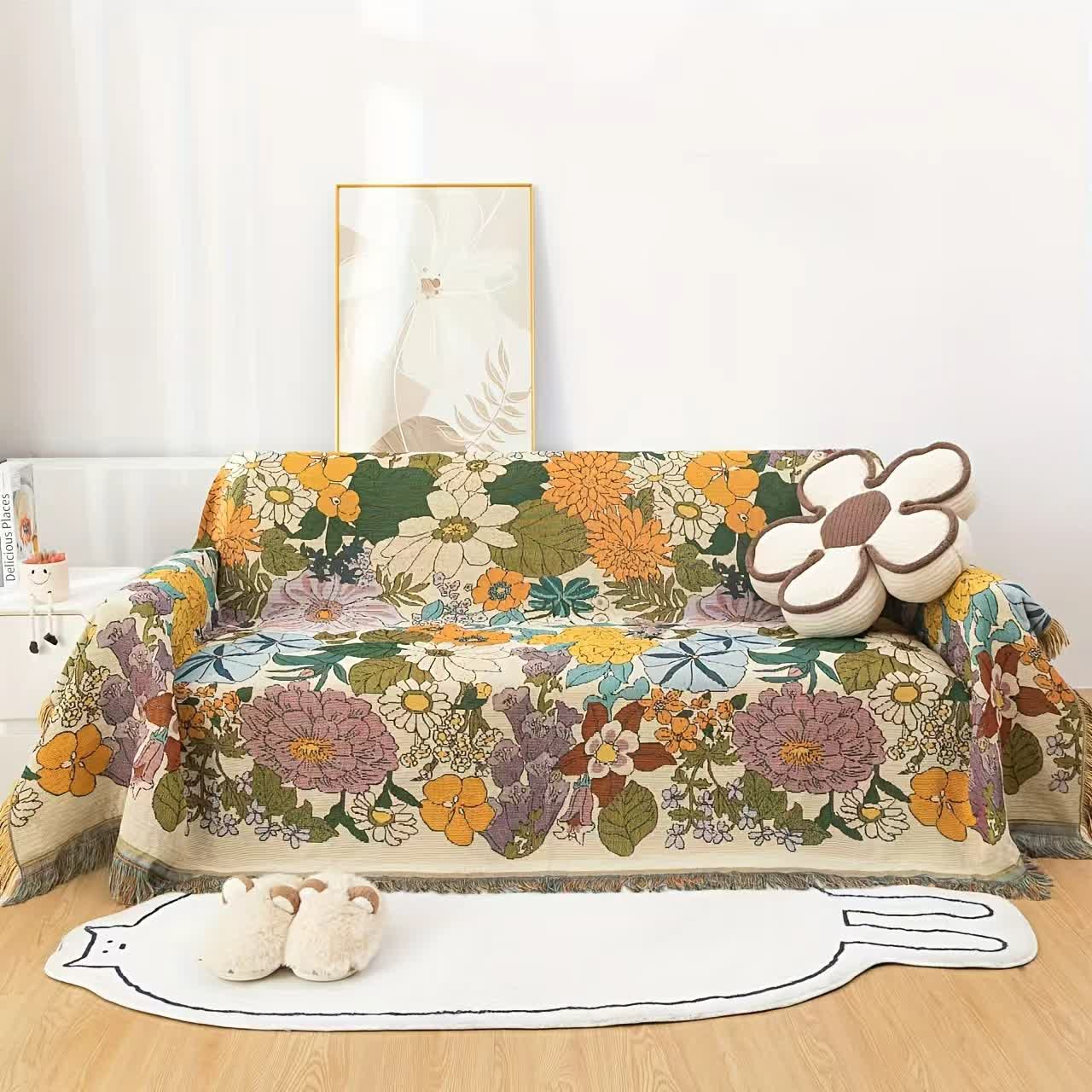 Couverture de canapé avec des fleurs luxuriantes - 180cm x 340cm - image 0