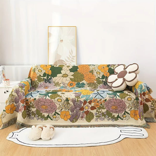 Couverture de canapé avec des fleurs luxuriantes - 180cm x 340cm - image 0