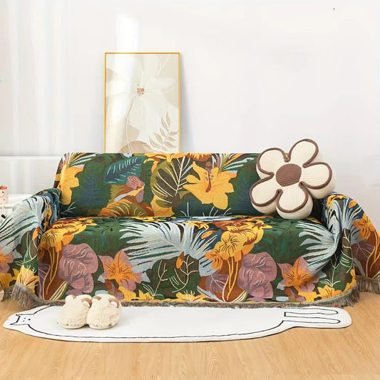 Couverture de canapé avec motif de fleurs de la jungle - 180cm x 340cm - image 0