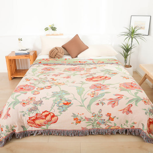 Couette à pompons en gaze de coton avec fleurs d'oranger - 200cm x 230cm - image 0