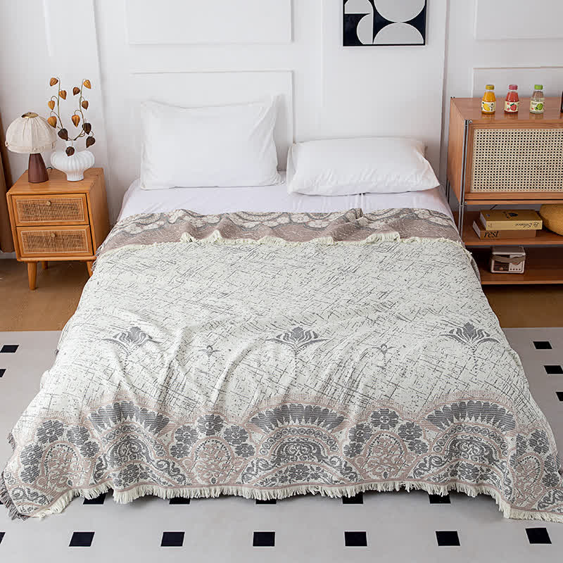 Couette réversible en coton naturel à motif floral rétro - 200cm x 230cm - image 0