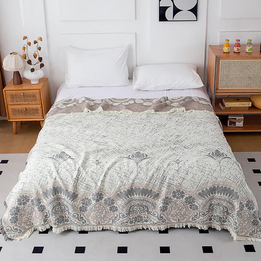Couette réversible en coton naturel à motif floral rétro - 200cm x 230cm - image 0
