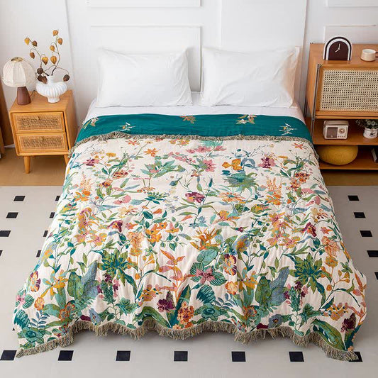 Couette à pompons en gaze de coton Flourish Flower - 200cm x 230cm - image 0