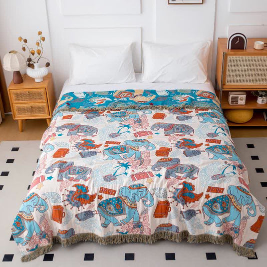 Couette amusante avec pompon éléphant en gaze de coton - 200cm x 230cm - image 0