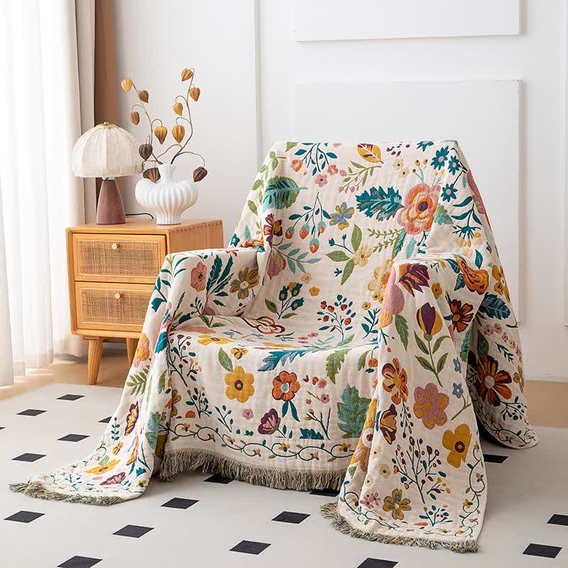 Couverture à pompons en coton coloré avec pétales de fleurs - image 1