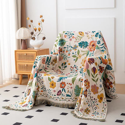 Couverture à pompons en coton coloré avec pétales de fleurs - image 1