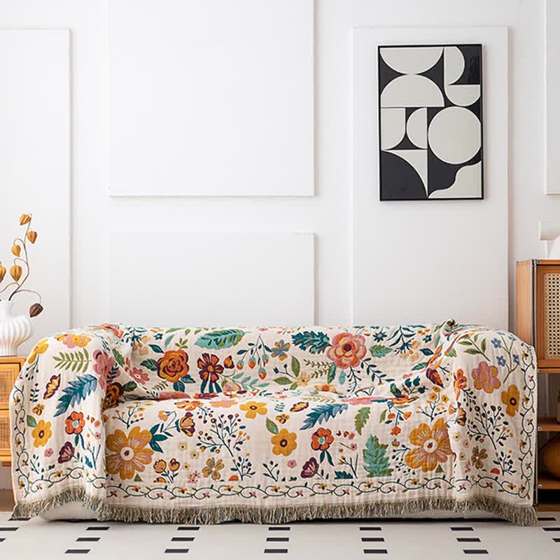 Couverture à pompons en coton coloré avec pétales de fleurs - image 2