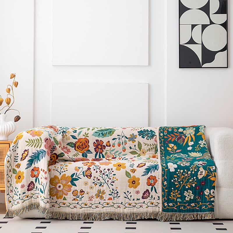 Couverture à pompons en coton coloré avec pétales de fleurs - image 3