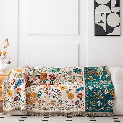 Couverture à pompons en coton coloré avec pétales de fleurs - image 3