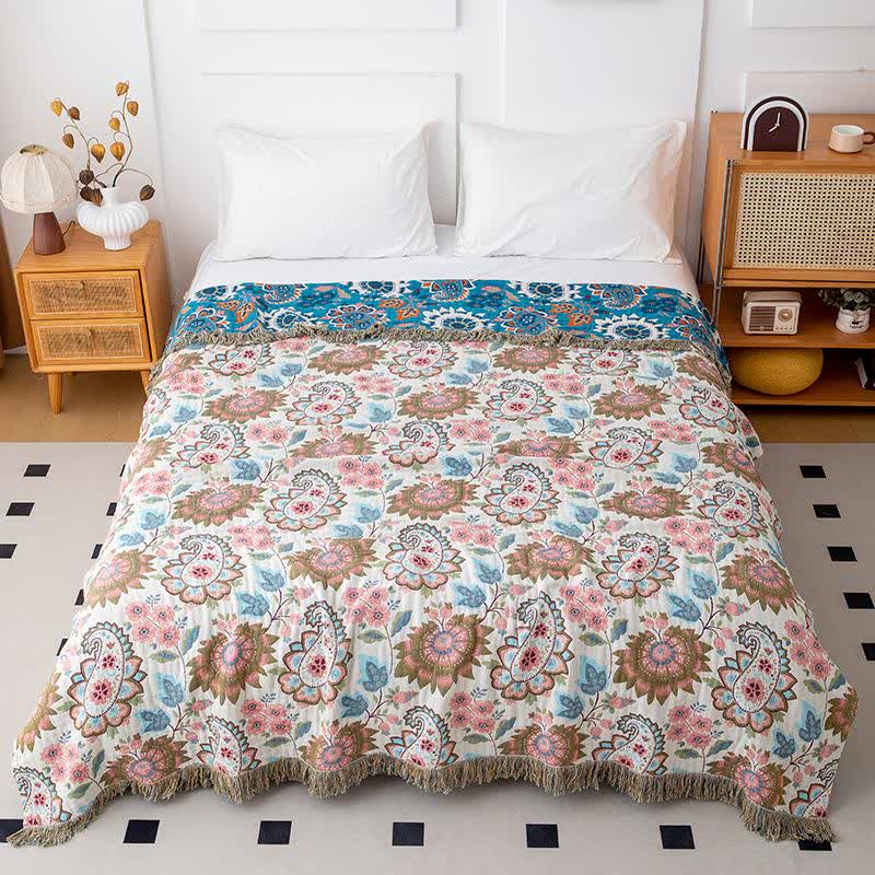 Couette en gaze de coton à motif floral cachemire ethnique - 200cm x 230cm - image 0