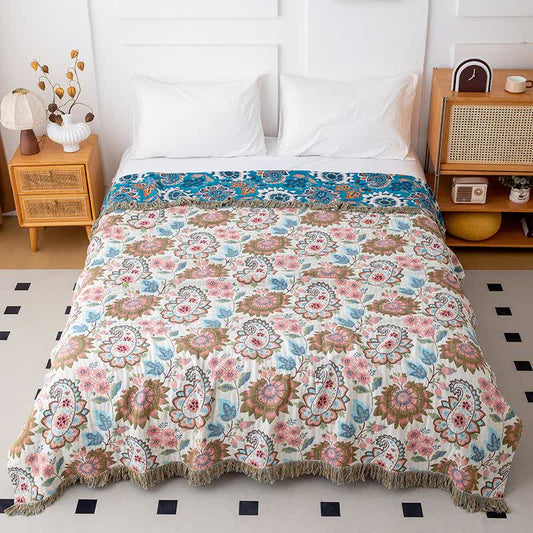 Couette en gaze de coton à motif floral cachemire ethnique - 200cm x 230cm - image 0