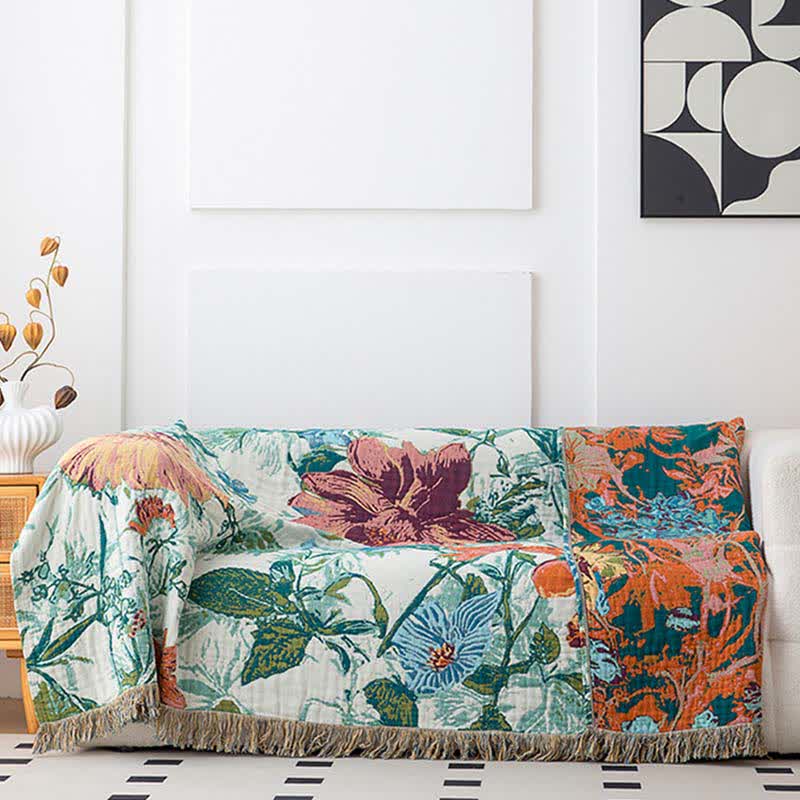 Couette en coton avec pompons et fleurs des champs vertes - image 3
