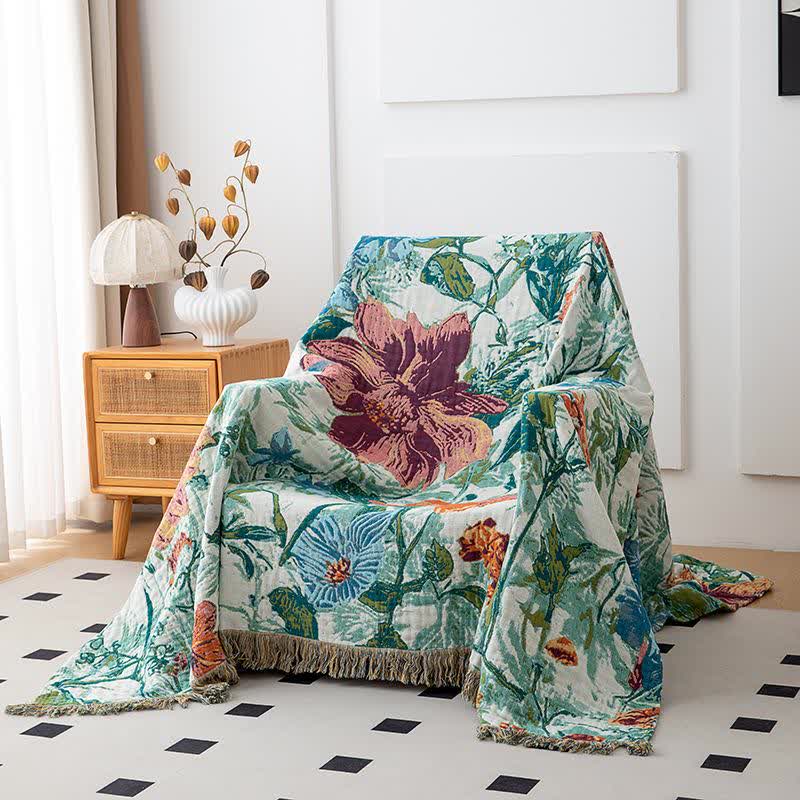 Couette en coton avec pompons et fleurs des champs vertes - image 1