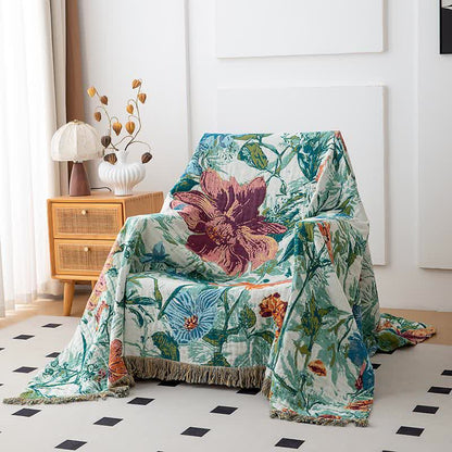 Couette en coton avec pompons et fleurs des champs vertes - image 1