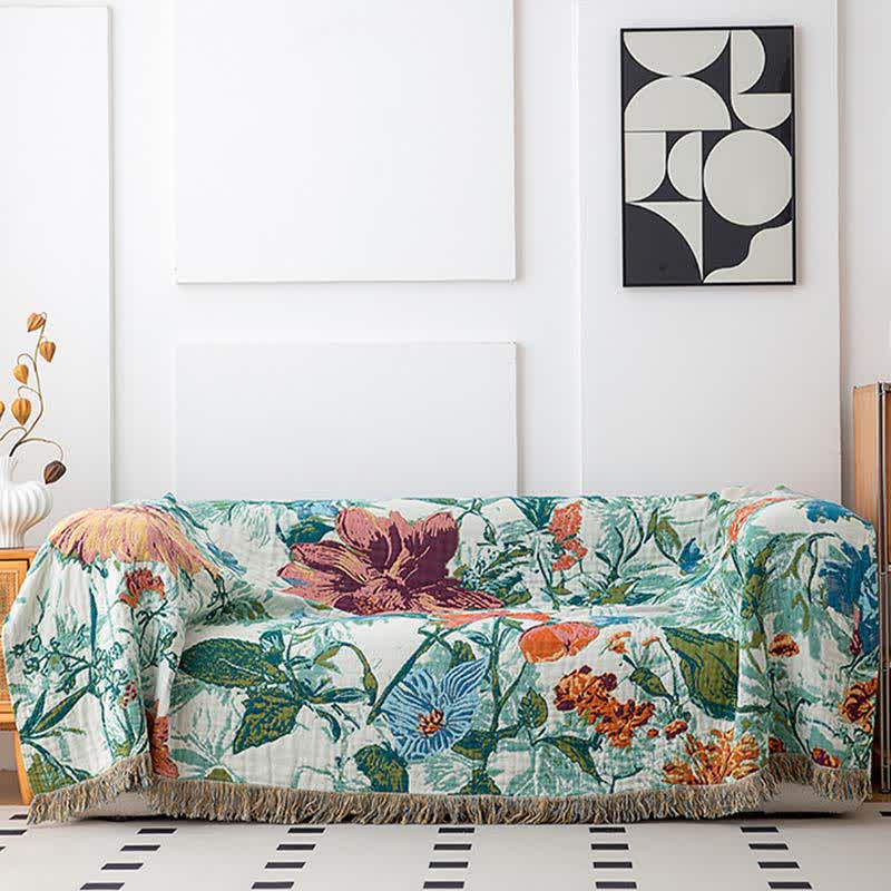 Couette en coton avec pompons et fleurs des champs vertes - image 2
