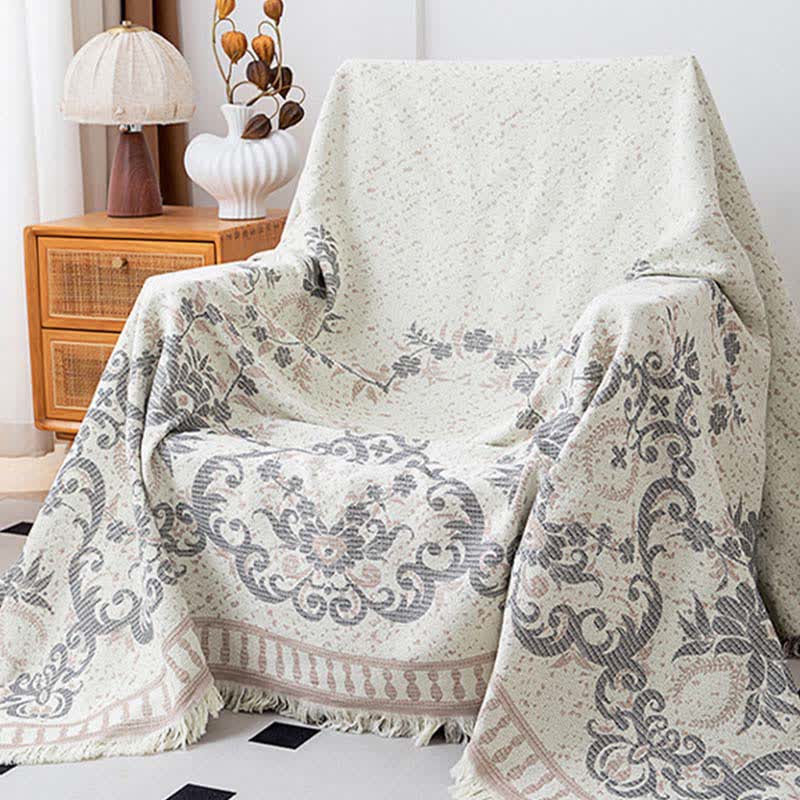 Couette beige en coton naturel à motif floral rétro - image 1