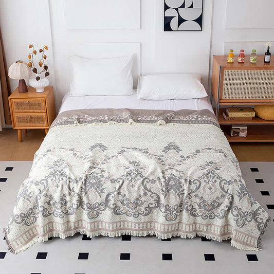 Couette beige en coton naturel à motif floral rétro - 200cm x 230cm - image 0