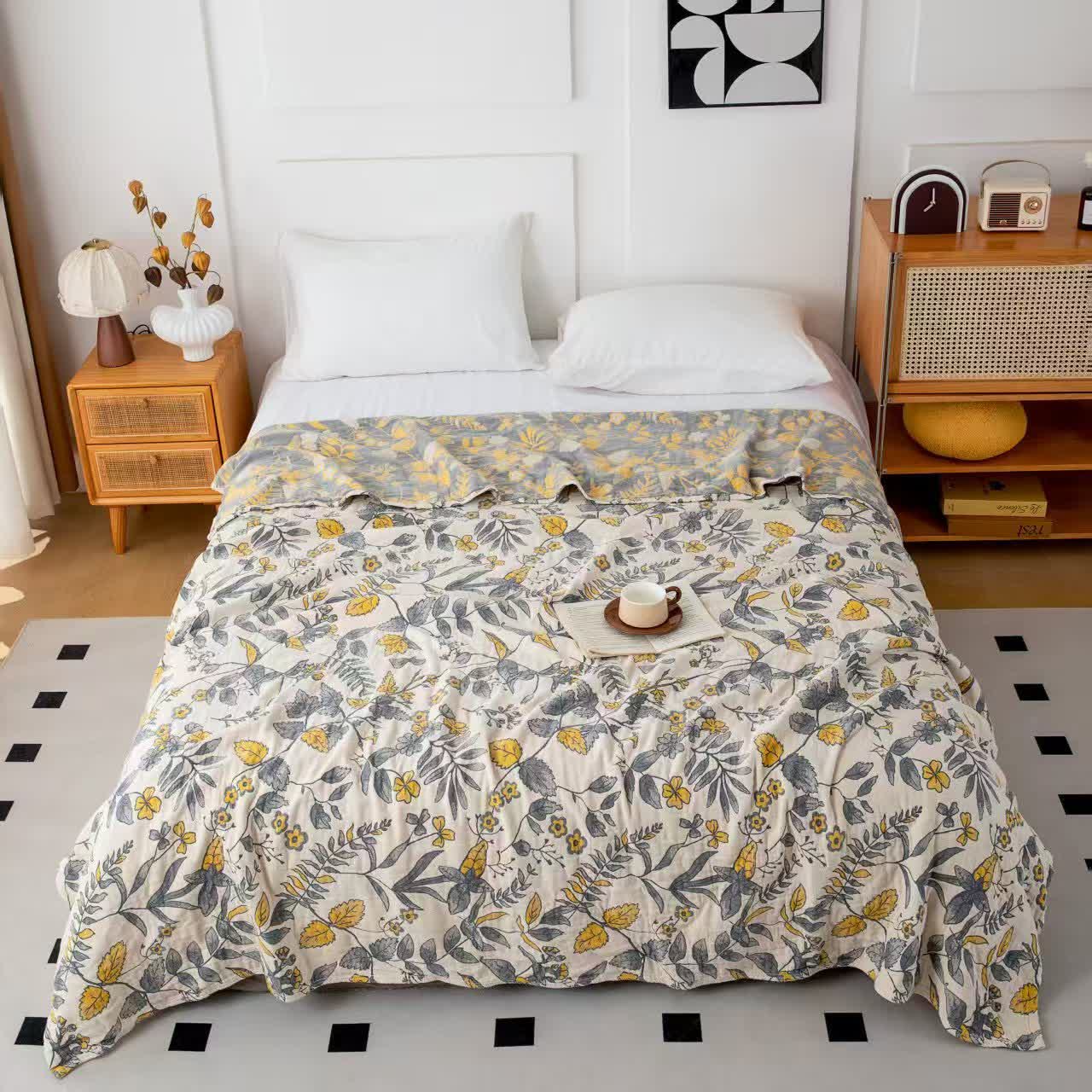 Couette en gaze de coton multicouche à motif floral - Jaune - 200cm x 230cm - image 2