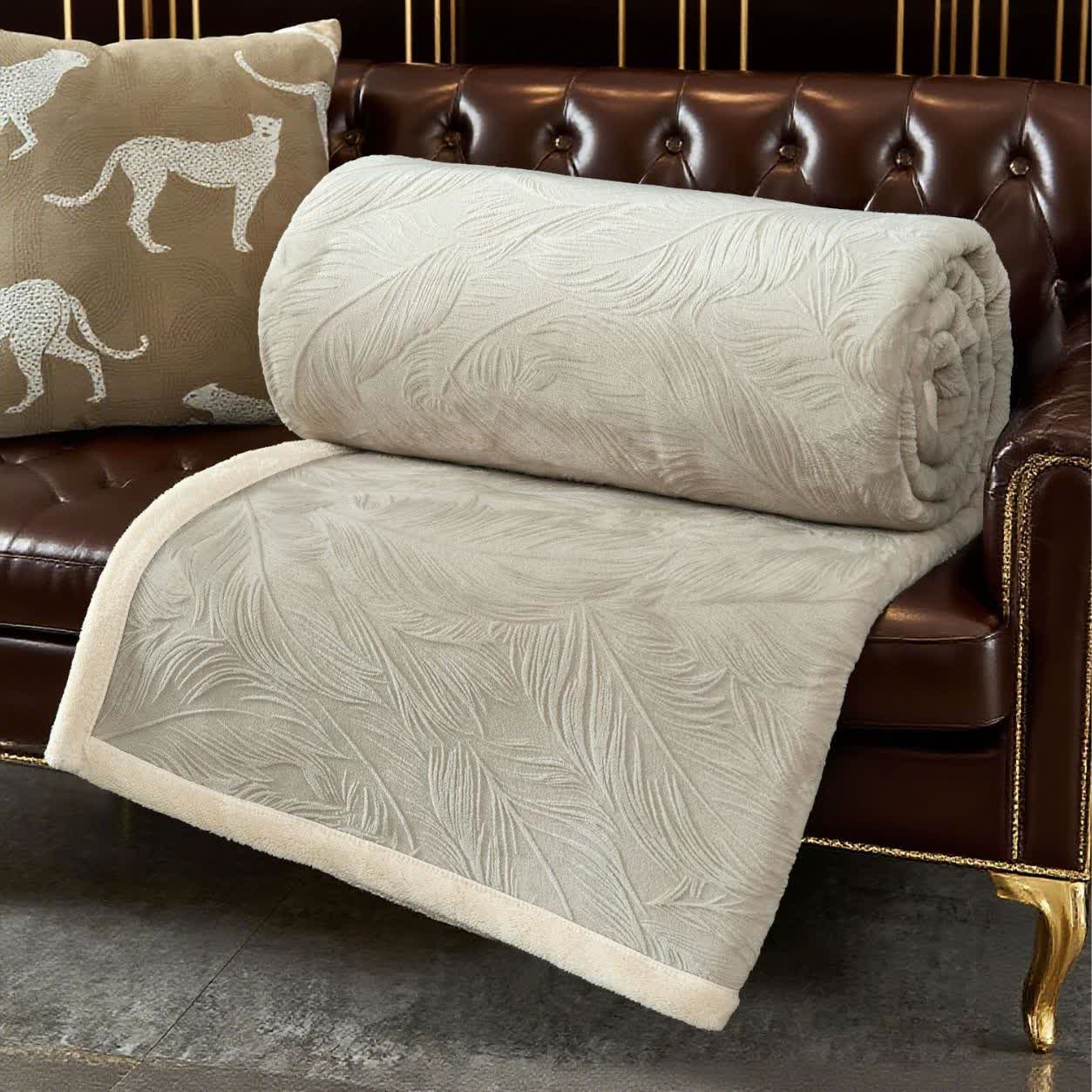 Couverture chaude avec structure en feuilles - Gris - 200 cm x 230 cm - image 17