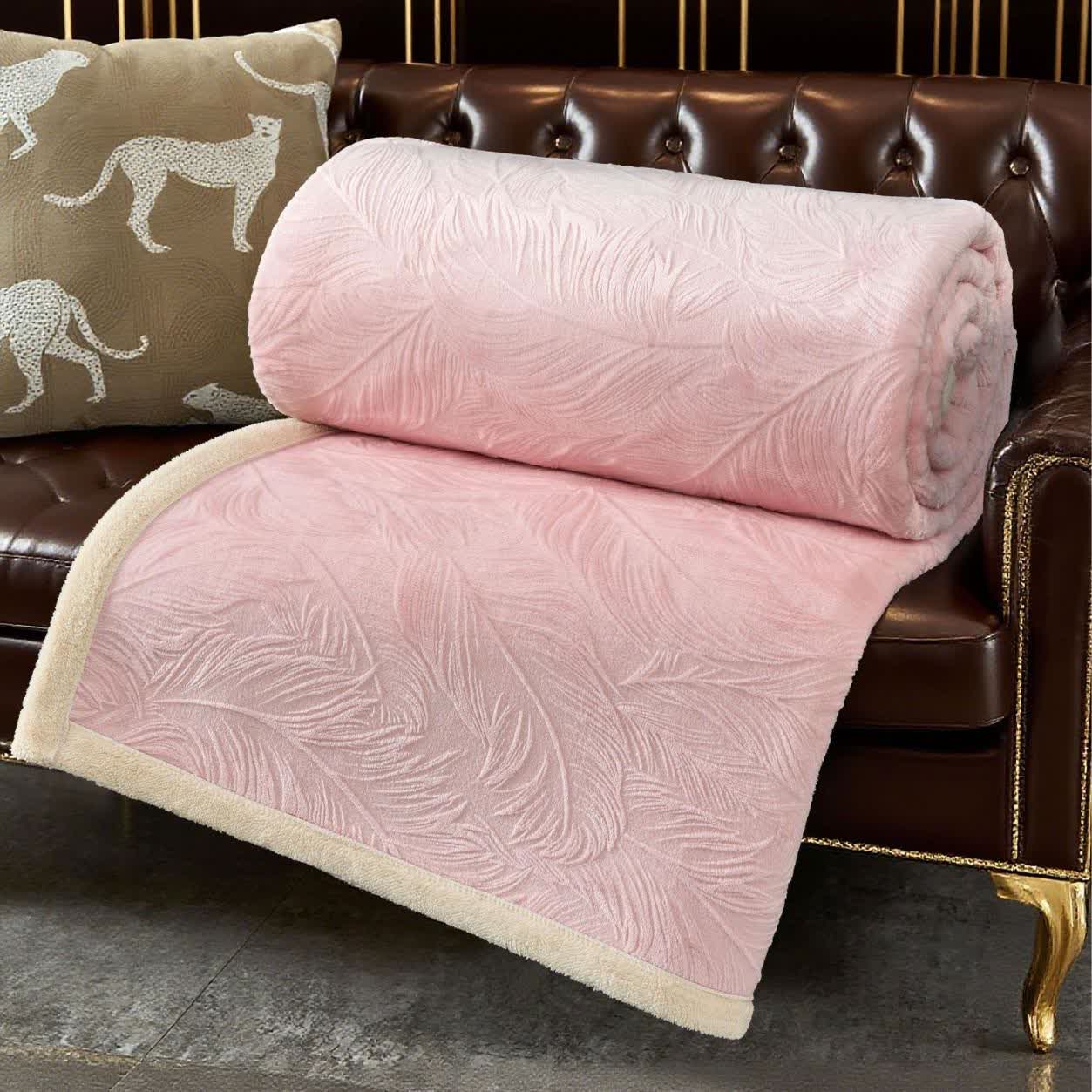 Couverture chaude avec structure en feuilles - Rose - 200 cm x 230 cm - image 13