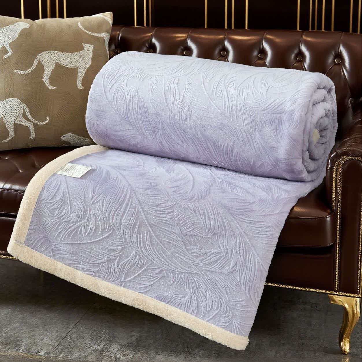 Couverture chaude avec structure en feuilles - Violet - 200 cm x 230 cm - image 9