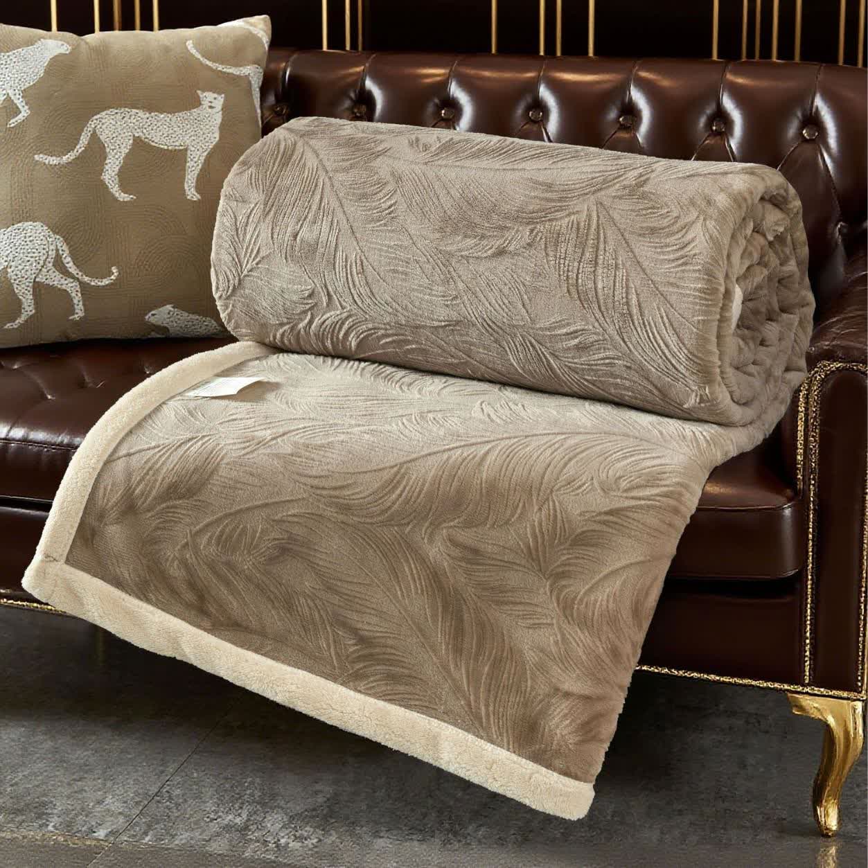 Couverture chaude avec structure en feuilles - Brun - 200 cm x 230 cm - image 6