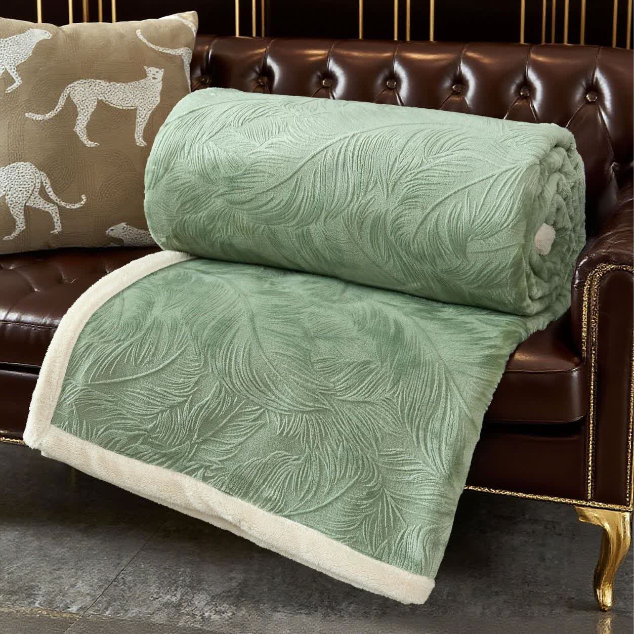 Couverture chaude avec structure en feuilles - Vert - 200 cm x 230 cm - image 21