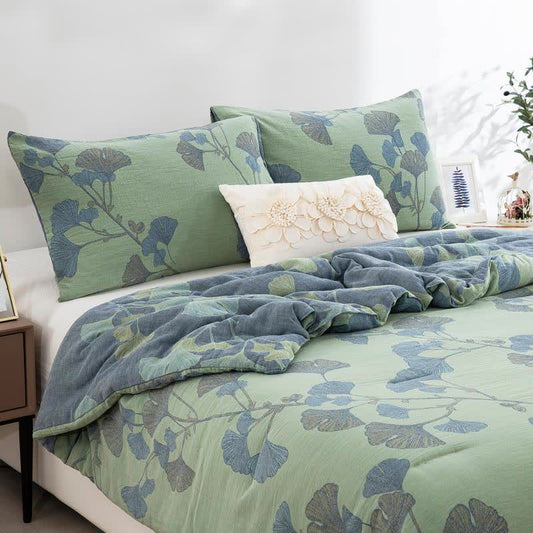 Taies d'oreiller en gaze de coton avec feuilles de ginkgo (2 pièces) - 51 cm x 91 cm - image 0