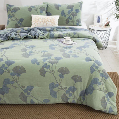 Taies d'oreiller en gaze de coton avec feuilles de ginkgo (2 pièces) - image 1
