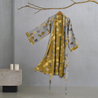 Peignoir kimono en gaze de coton « Ginkgo Biloba » - Gris clair - 2XL - image 1