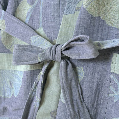 Peignoir kimono en coton bio avec feuille de ginkgo - image 5