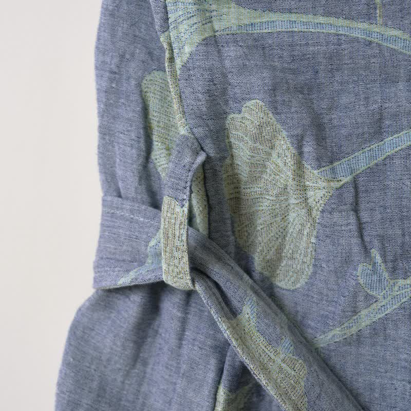 Peignoir kimono en coton bio avec feuille de ginkgo - image 8