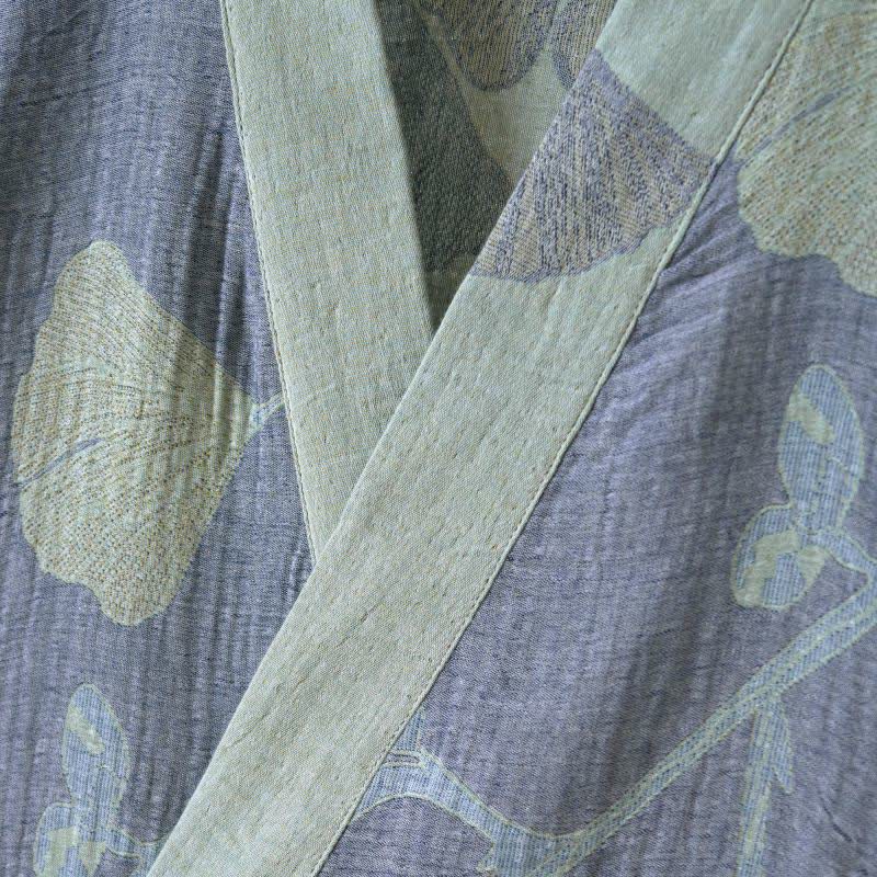 Peignoir kimono en coton bio avec feuille de ginkgo - image 4